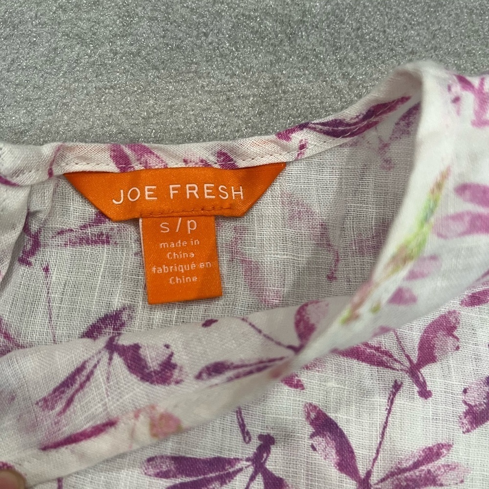 ❤️2/$30❤️[S]Joe Fresh Women Linen Blouse - Purple and White Dragonfly Print NWOT - Picture 4 of 8